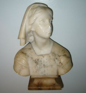 Antique Alabaster Marble Sculpture Besfie Italian Jeanne DArc Joan of 