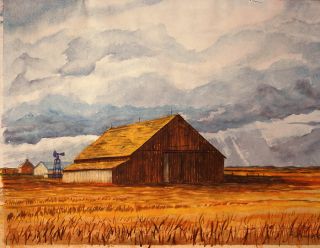 1972 Willard Henderson 22x17 Watercolor Painting Prairie Barn Ohio 