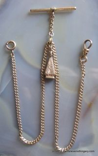 Antique Gold Double Albert Pocket Watch Chain with Fob HFB 13″