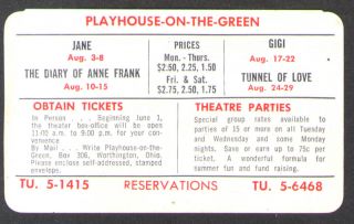 Playhouse on The Green Worthington Oh 5th Season Schedule Card 1959 