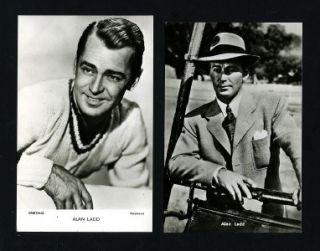 vintage alan ladd two 2 cards 1950s handsome guy