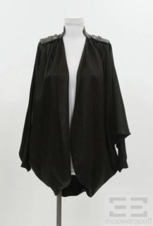 Alexander Wang Black Satin Leather Epaulette Draped Jacket Size S 