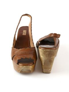 ALAIA at Socialite Auctions Brown Leather Wooden Wedge Sz 40 5 49 18 