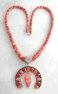 Navajo Lester James Sterling Silver Spiny Oyster Shell Coral Naja 