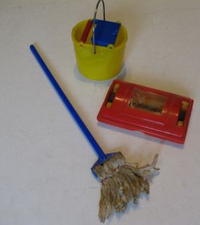 Vintage Teeny Toy Co Dollhous Kitchen Tools MOP Bucket MOP Vacuum 