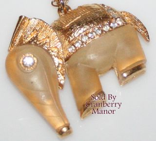 Vintage Frosted Lucite Rhinestone Elephant Pendant Necklace