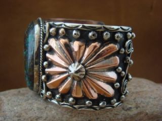  Silver Copper Turquoise Bracelet by Albert Cleveland Stamped