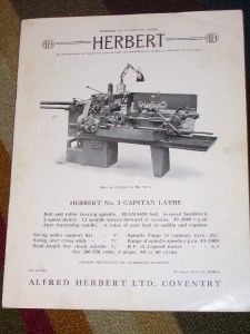 Vtg Alfred Herbert No 3 Capstan Lathe Catalog Tool