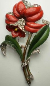 1940s Trifari Alfred Phillipe Enamel Flower Pin Brooch