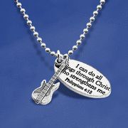 Necklace I Can do All Things Guitar Pendent Pewter 24 Ball Chain New 