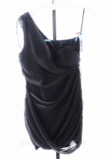ALICE OLIVIA M 8 10 Wrapped Goddess Dress Black One Shoulder 