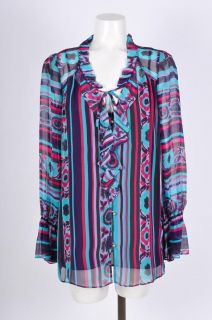 Alice by Temperley $415 Pink Turquoise Purple Long Sleeve Blouse Sz 2 