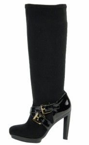   Fabric Gold Buckle Leather Upper Allister Boots Black 5 5