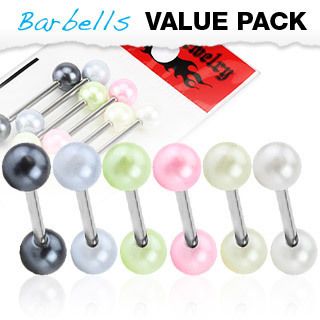 Lot Glossy Pearl UV Ball Tongue Rings Straight Barbell Body Piercing 