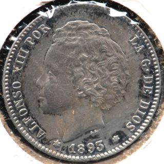 1893 Spain Silver 1 Peseta Alfonso XIII AU Details