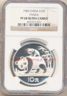 1985 Chinese 1 oz 10Y Silver Pandas NGC PR68 Ultra Cameo Serial 071 