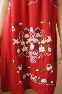 Vtg Style Mexican Embroidered Dress Tunic Top Red SLS