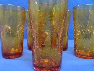 Vintage Amber Cracked Glass Tall Drinking Glasses X22