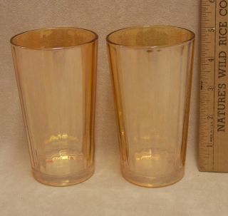 Set of 2 Carnival Glass Drinking Glasses Amber Marigold Color