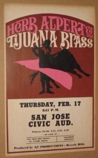 Herb Alpert Tijuana Brass Concert Poster 1966 AOR RARE