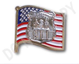   Police Officers Shield with 9 11 on American Flag Lapel Pin
