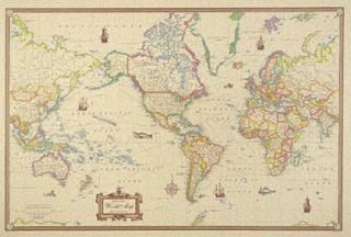 36X48 World Wall Map Modern Day Antique Framed Edition