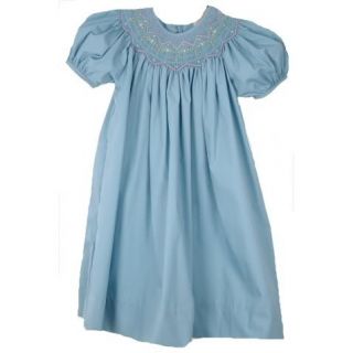 Embellished Petit Ami Smocked Bishop Boutique Dress in Soft Sea Teal 