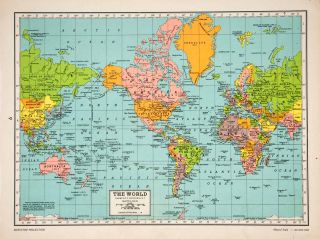   Mercator Projection World Map Hammond North America Europe Asia