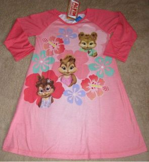 Alvin and The Chipmunks Nightgown Gown 3 4 Sleeves Dorm Shirt Pajamas 