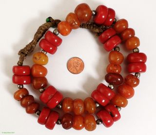 Tibetan Necklace Red Amber Colored Beads