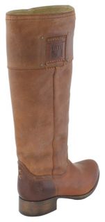 Frye Amelia Logo Tall Leather Pull on Boots Cognac 9 New