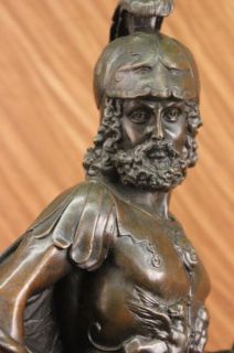 Signed Very Tall Greek Warrior Bronze Sculpture Statue Marble Base 