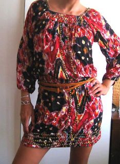 Angie for Alloy Bronze Studded Studs Mini Dress Long Sleeve Caftan 