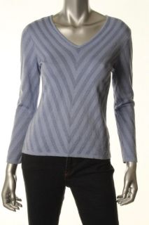 Jones New York New Purple Striped V Neck Long Sleeve Pullover Sweater 