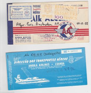 Algeria Angola Airways Vintage Paris Amsterdam Flight Boarding Tickets 