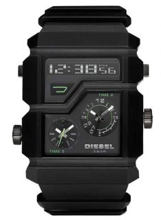 DIESEL New Mens Analog Digital Watch Black Rubber Band DZ7177 Display 