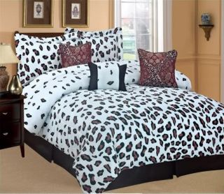   7pc Zambia Snow Leopard Faux Silk Comforter Set Queen Sale