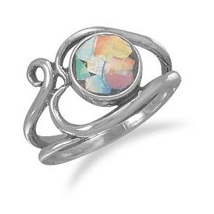 Ancient Roman Glass Swirl Ring Sterling Silver