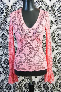 Anthropologie Ruffle Lace Top M Ann Ferriday Pink NWOT