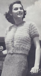 Vintage Knitting Pattern Knitted Angora Two Tone Cardigan Sweater 