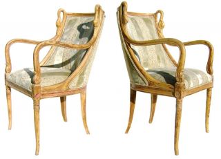 Pair Italian Neoclassical Gustavian Regency Swan Chairs