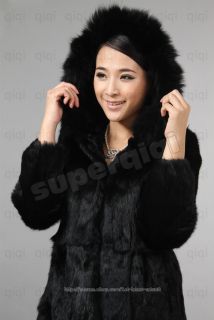 100 Real Genuine Rabbit Fur Coat Wearcoat Jacket Outwear Ladies with 