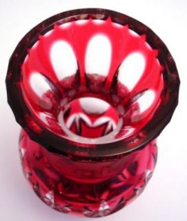 Beyer Cranberry Cased Cut to Clear Crystal Art Glass Vase West Germany 