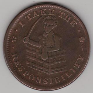 1837 Van Buren Metallic Currency Andrew Jackson Hard Times Token Fine