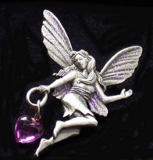 DELICATE AND LOVELY FAIRY ANGEL PIN WITH GLITTER WINGS AND CARRYING A 
