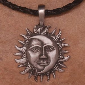 Sun Moon Eclipse Pewter Pendant w Necklace or Key Chain