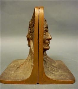 Antique Brass Indian Chief Book Ends Bookends