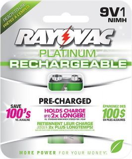 Rayovac Platinum Rechargeable Batteries Size 9V NiMH 1 Pack 200 mAh 