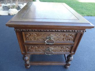 Antique End Table with Two Carved Drawers