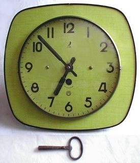 French Jaz Clock Vintage Eames Wind Up Key 8 Day Yellow